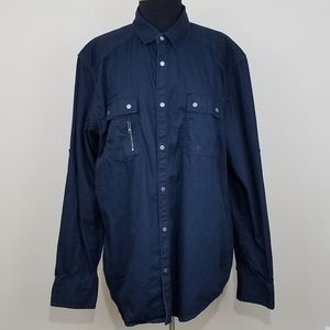 INC, Dark Blue, Long Sleeve Snap Button Shirt, XL